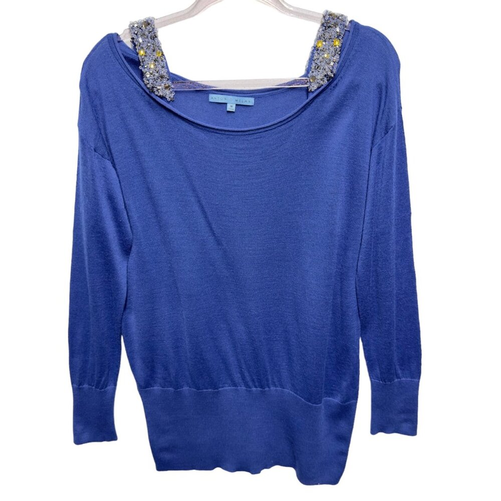 Wool Knit Beaded Embellished Crystal Off Shoulder Sweater Pullover Jumper